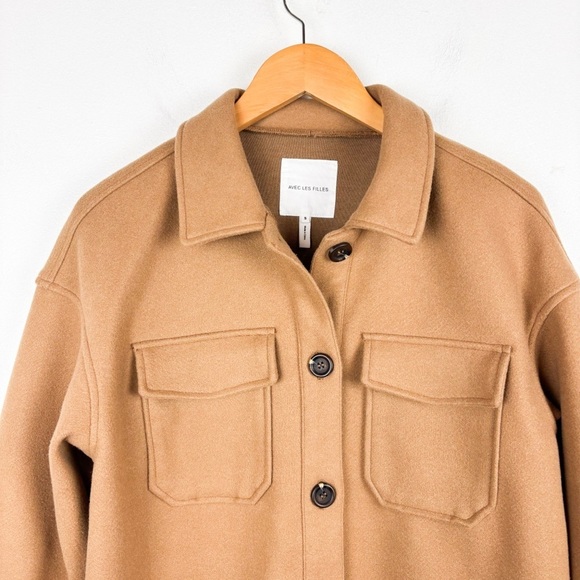 Avec Les Filles Anthropologie Tan Boyfriend Shacket Sz S - Picture 4 of 8